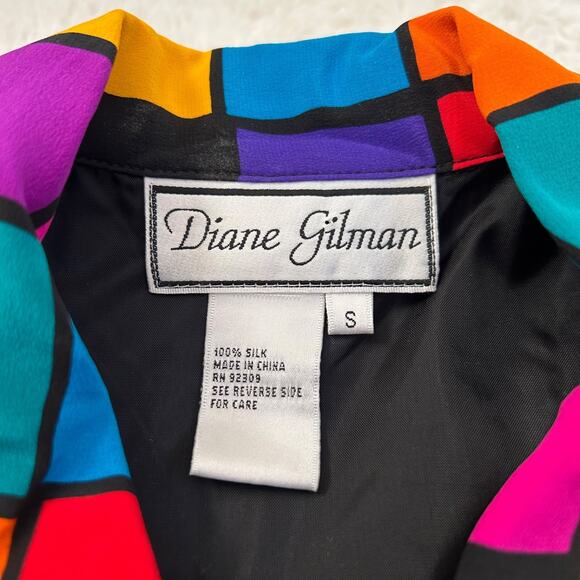 Diane Gilman 100% Silk Bomber Jacket 80s 90s Geometric Sequin Zip Sz S Colorful - Picture 6 of 7